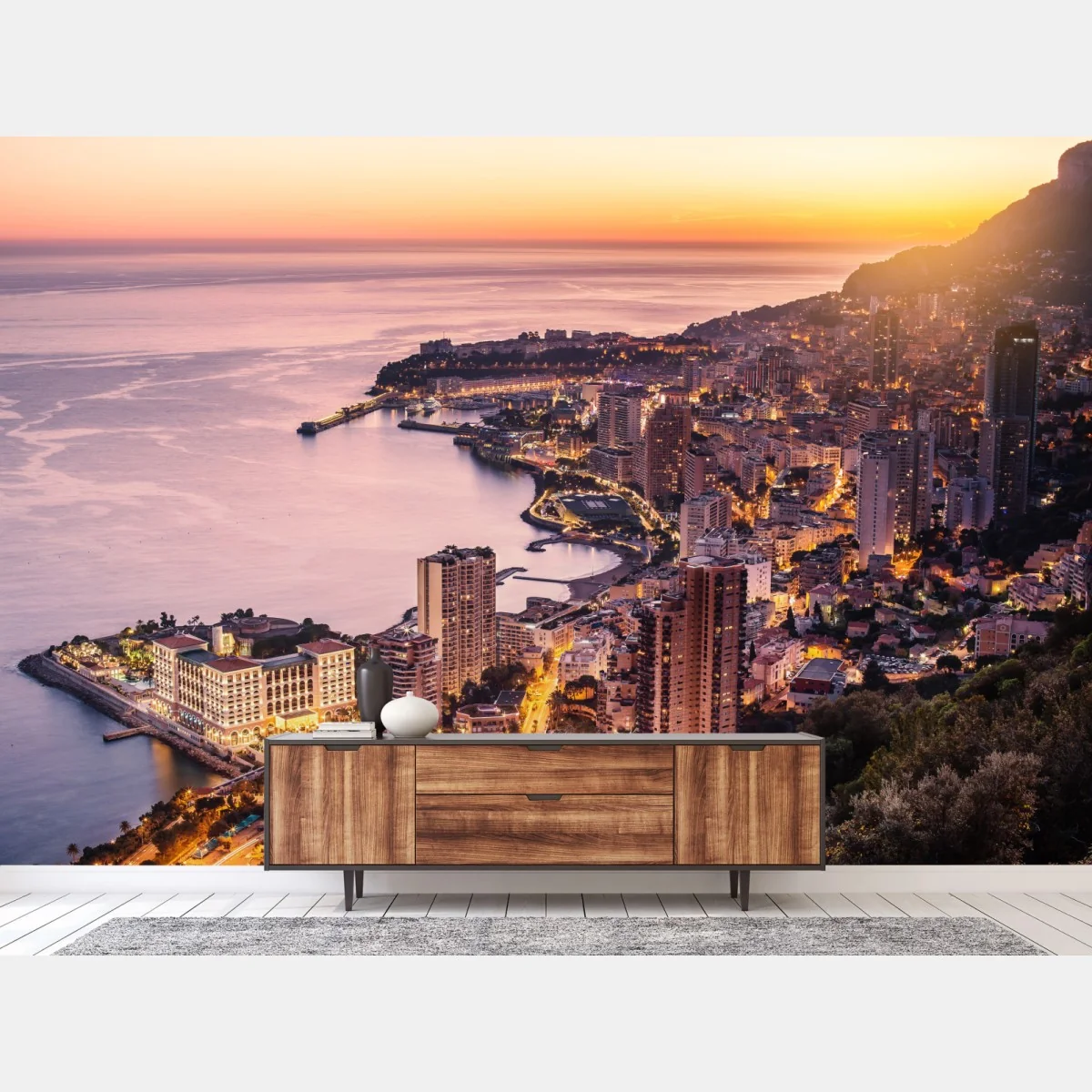 Fototapeta zachód słońca nad miejskim wybrzeżem – Wallissimo® Fototapeta zachód słońca nad miejskim wybrzeżem – Wallissimo®