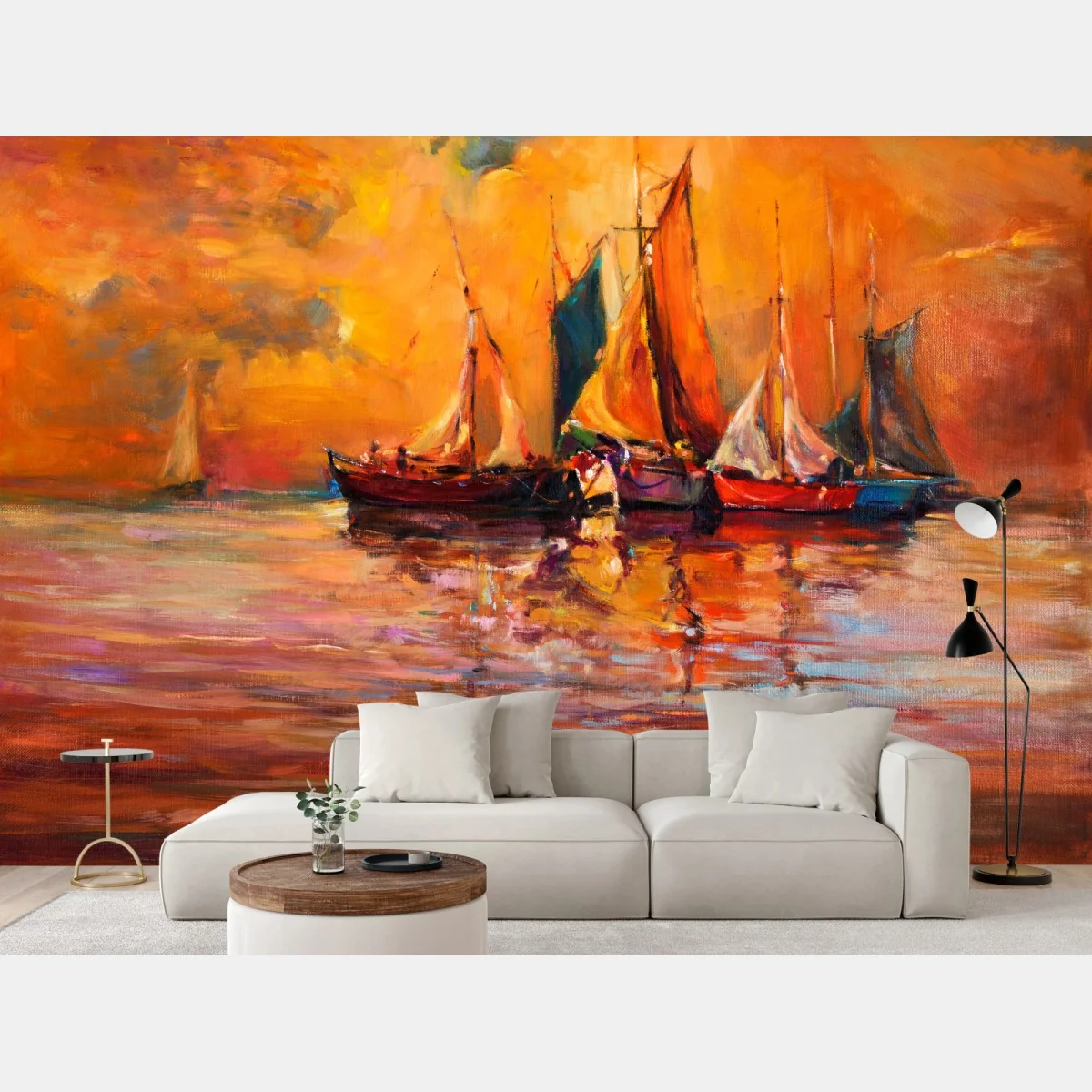 Fototapeta złoty zachód słońca nad żaglówkami – Wallissimo® Fototapeta złoty zachód słońca nad żaglówkami – Wallissimo®