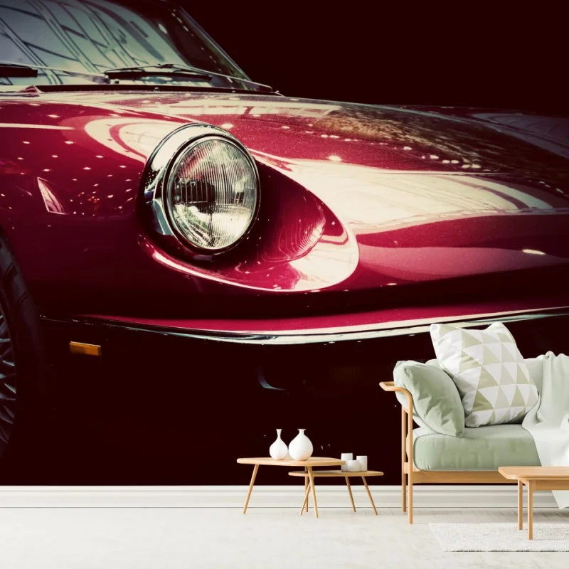 Fototapeta zbliżenie klasycznego czerwonego samochodu sportowego – Wallissimo® Fototapeta zbliżenie klasycznego czerwonego samochodu sportowego – Wallissimo®