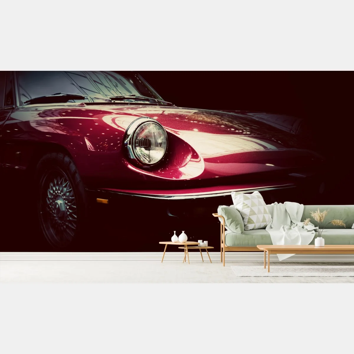 Fototapeta zbliżenie klasycznego czerwonego samochodu sportowego – Wallissimo® Fototapeta zbliżenie klasycznego czerwonego samochodu sportowego – Wallissimo®
