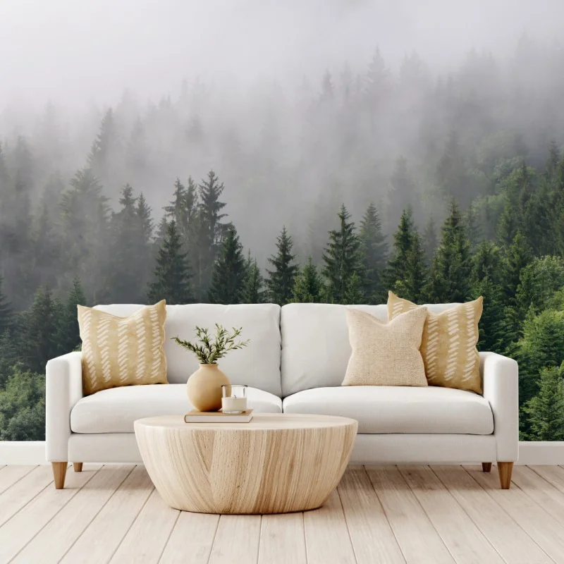 Fototapeta mglisty las iglasty panorama – Wallissimo® Fototapeta mglisty las iglasty panorama – Wallissimo®