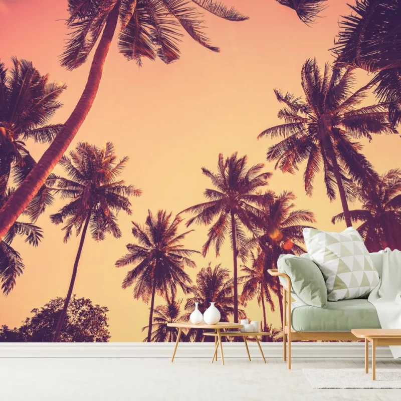 Fototapeta vintage tropikalny zachód słońca z palmami – Wallissimo® Fototapeta vintage tropikalny zachód słońca z palmami – Wallissimo®