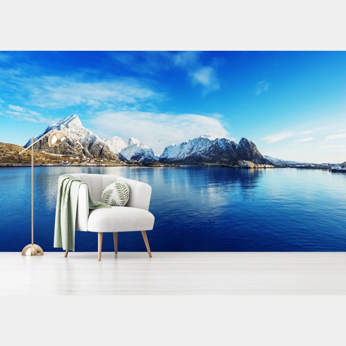 Fototapeta spokojny zimowy fiord w Reine, Lofoty – Wallissimo® Fototapeta spokojny zimowy fiord w Reine, Lofoty – Wallissimo®
