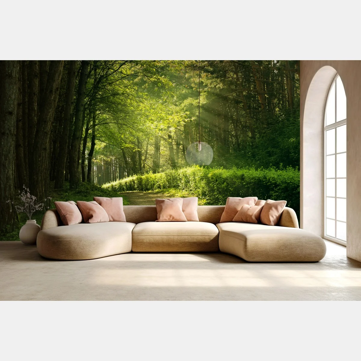 Fototapeta słoneczna leśna ścieżka w zieleni – Wallissimo® Fototapeta słoneczna leśna ścieżka w zieleni – Wallissimo®