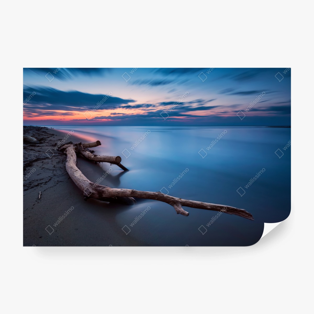 Fototapeta dryfujące drewno o zmierzchu na spokojnej plaży – Wallissimo® Fototapeta dryfujące drewno o zmierzchu na spokojnej plaży – Wallissimo®