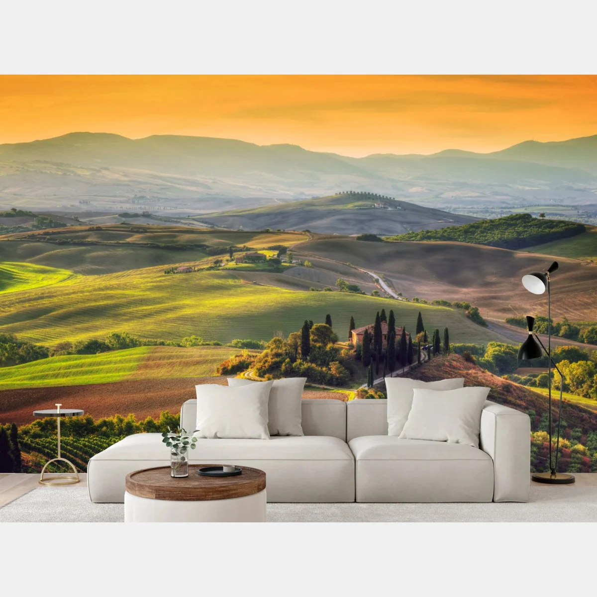 Fototapeta Toskania sielankowe wzgórza o zachodzie słońca – Wallissimo®