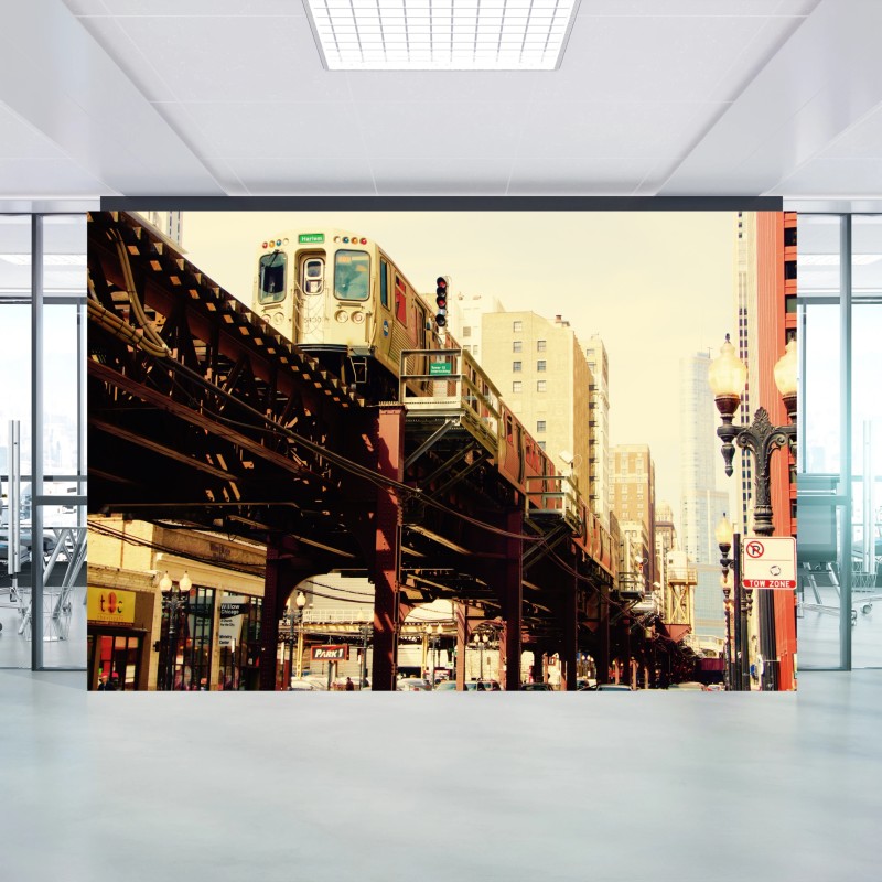 Fototapeta retro kolej nadziemna nad ulicą miasta – Wallissimo® Fototapeta retro kolej nadziemna nad ulicą miasta – Wallissimo®