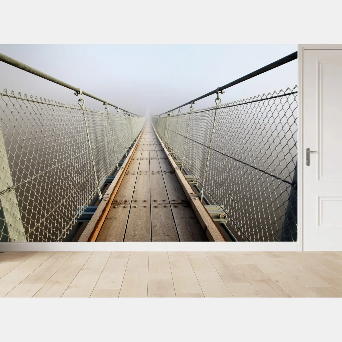Fototapeta mglisty most wiszący prowadzący w mgłę – Wallissimo® Fototapeta mglisty most wiszący prowadzący w mgłę – Wallissimo®