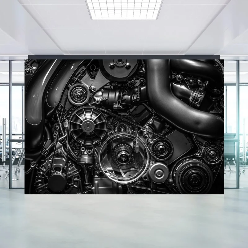 Fototapeta precyzyjne zbliżenie mechaniki silnika – Wallissimo® Fototapeta precyzyjne zbliżenie mechaniki silnika – Wallissimo®