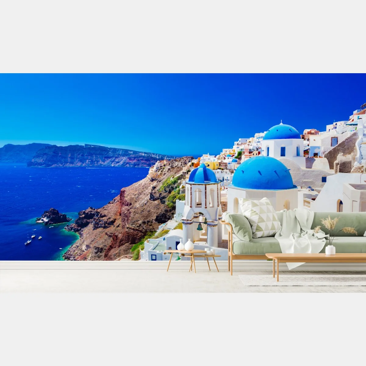 Fototapeta Santorini niebieskie kopuły nad Morzem Egejskim – Wallissimo®