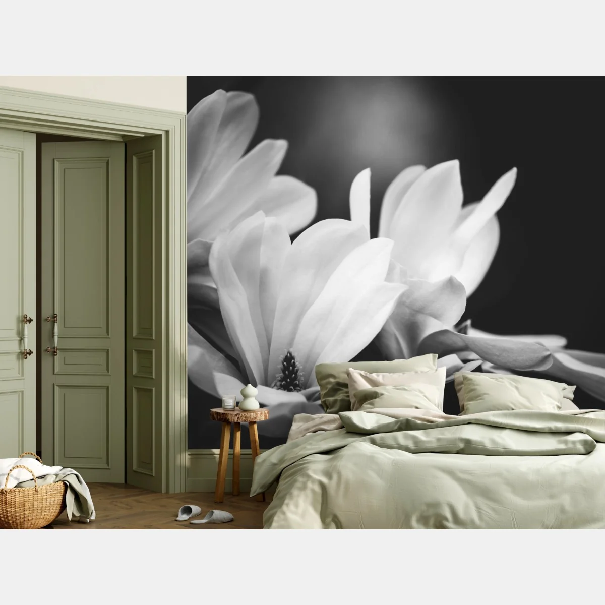 Fototapeta czarno-biała magnolia w zbliżeniu – Wallissimo® Fototapeta czarno-biała magnolia w zbliżeniu – Wallissimo®