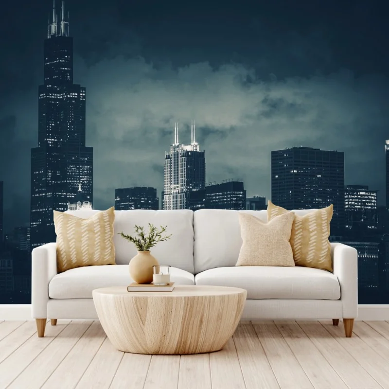 Fototapeta Chicago panorama miasta w głębokich niebieskich tonach – Wallissimo® Fototapeta Chicago panorama miasta w głębokich niebieskich tonach – Wallissimo®