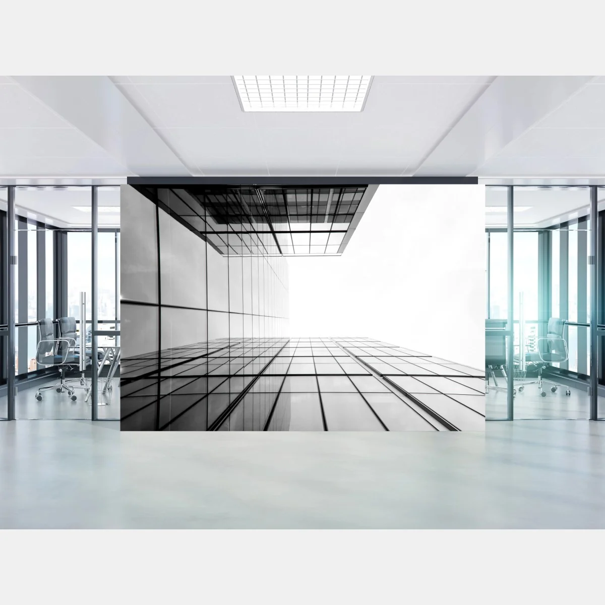 Fototapeta minimalistyczna perspektywa szklanego wieżowca – Wallissimo® Fototapeta minimalistyczna perspektywa szklanego wieżowca – Wallissimo®