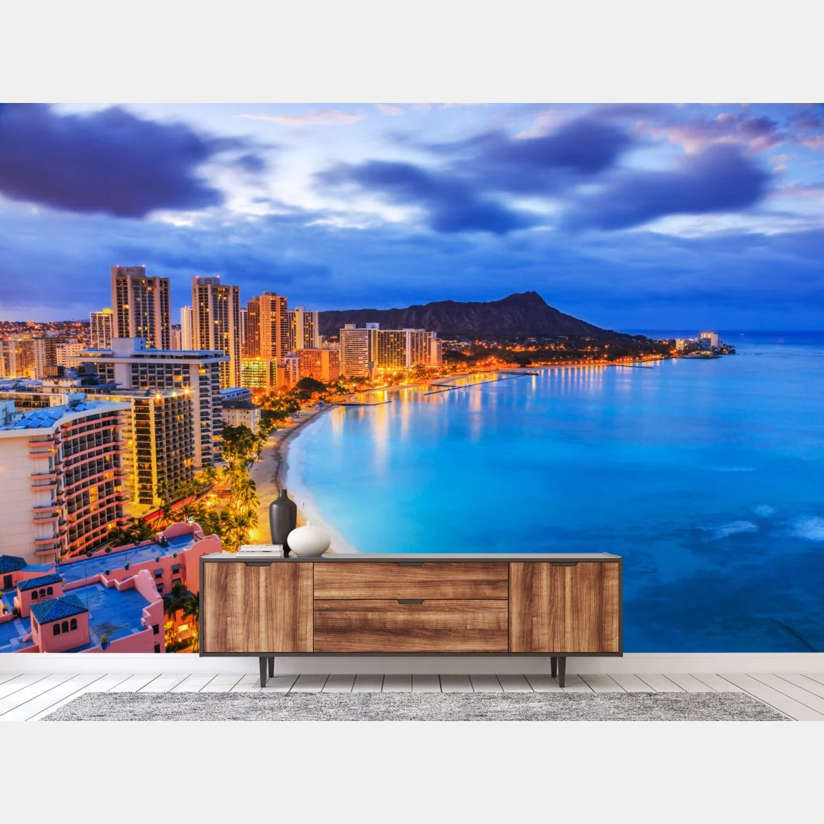 Fototapeta panorama Waikiki i Diamond Head o zmierzchu – Wallissimo® Fototapeta panorama Waikiki i Diamond Head o zmierzchu – Wallissimo®