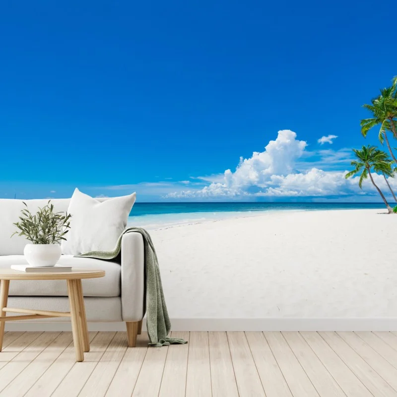 Fototapeta tropikalna plaża z palmami – Wallissimo® Fototapeta tropikalna plaża z palmami – Wallissimo®