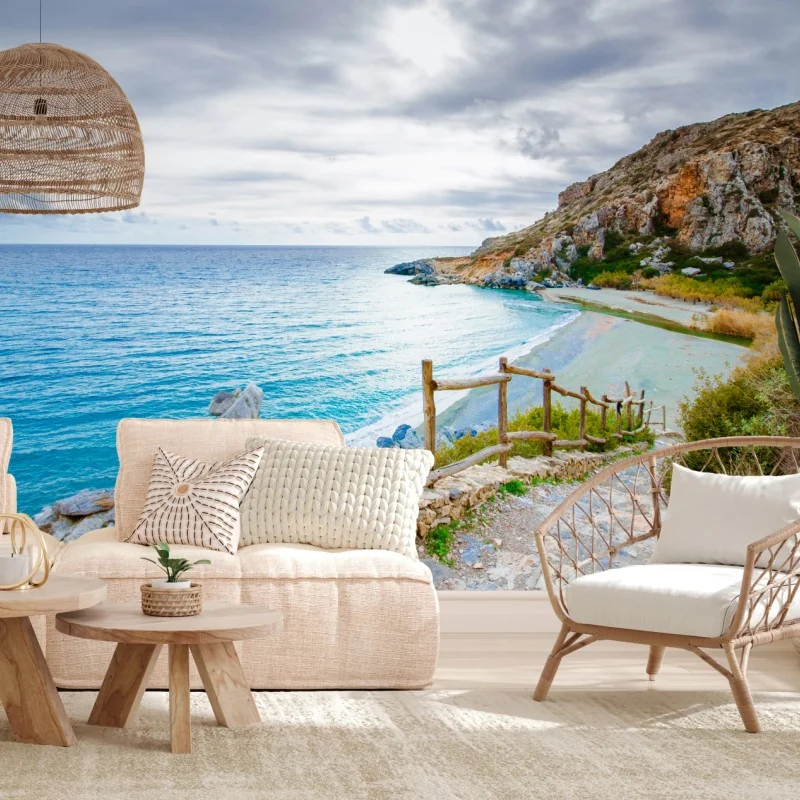 Fototapeta spokojna turkusowa zatoczka z nadmorską ścieżką – Wallissimo® Fototapeta spokojna turkusowa zatoczka z nadmorską ścieżką – Wallissimo®