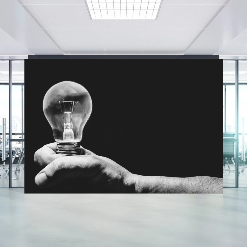 Fototapeta monochromatyczna ręka trzymająca żarówkę – Wallissimo® Fototapeta monochromatyczna ręka trzymająca żarówkę – Wallissimo®