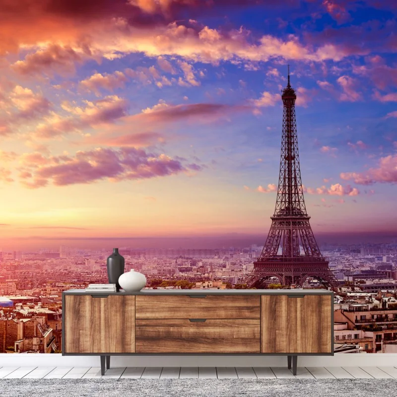 Fototapeta zachód słońca nad Wieżą Eiffla – Wallissimo® Fototapeta zachód słońca nad Wieżą Eiffla – Wallissimo®