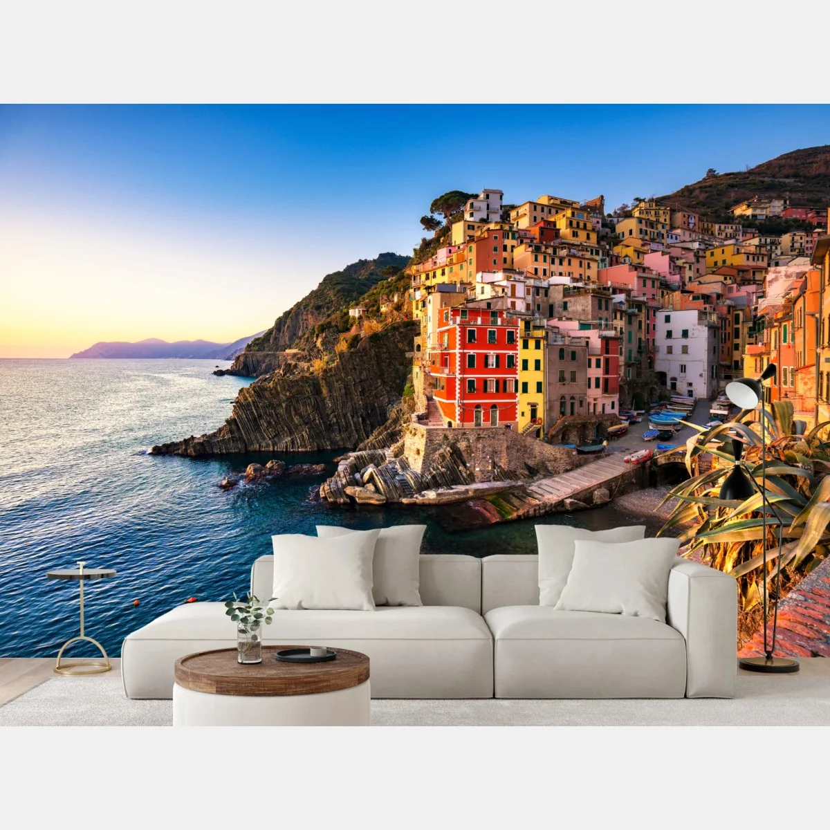 Fototapeta zachód słońca nad Riomaggiore, Cinque Terre – Wallissimo® Fototapeta zachód słońca nad Riomaggiore, Cinque Terre – Wallissimo®