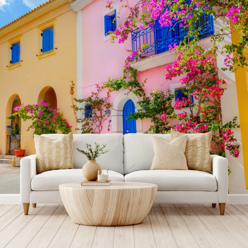 Fototapeta kolorowa ulica na Kefalonii – Wallissimo® Fototapeta kolorowa ulica na Kefalonii – Wallissimo®