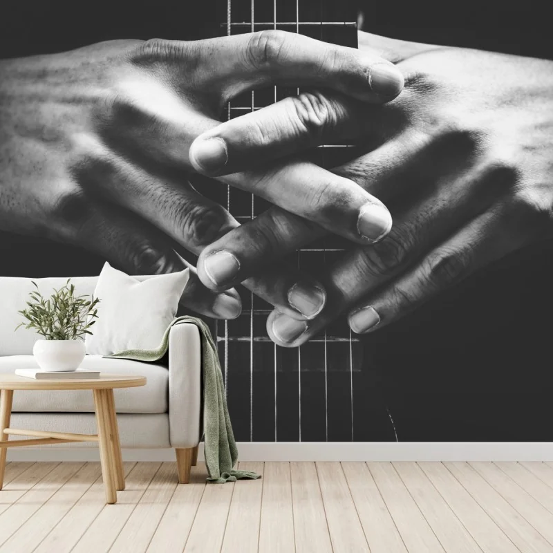 Fototapeta splątane ręce na strunach gitary – Wallissimo® Fototapeta splątane ręce na strunach gitary – Wallissimo®