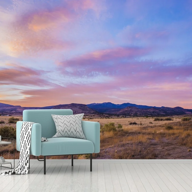 Fototapeta pastelowy zachód słońca nad pustynnymi górami – Wallissimo® Fototapeta pastelowy zachód słońca nad pustynnymi górami – Wallissimo®