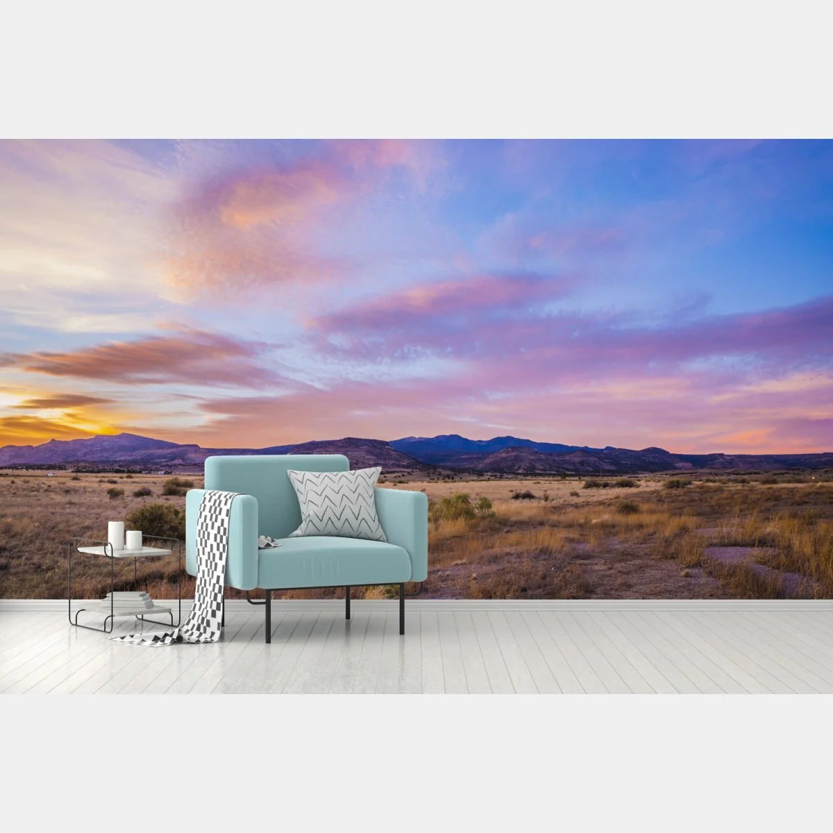 Fototapeta pastelowy zachód słońca nad pustynnymi górami – Wallissimo® Fototapeta pastelowy zachód słońca nad pustynnymi górami – Wallissimo®