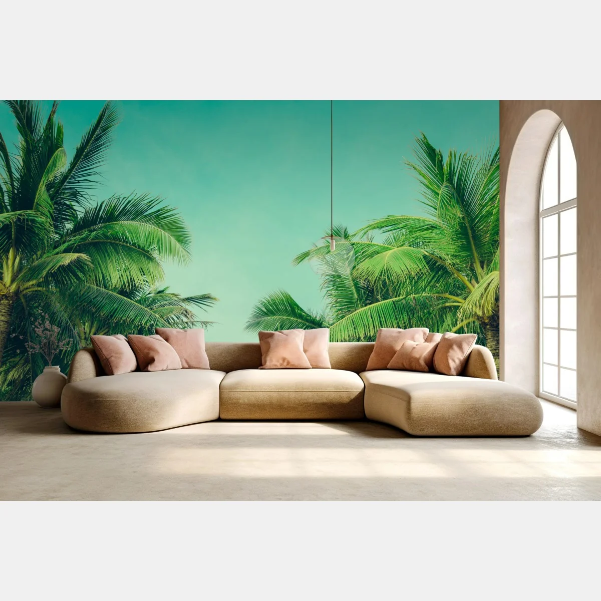 Fototapeta tropikalny baldachim palm pod turkusowym niebem – Wallissimo® Fototapeta tropikalny baldachim palm pod turkusowym niebem – Wallissimo®