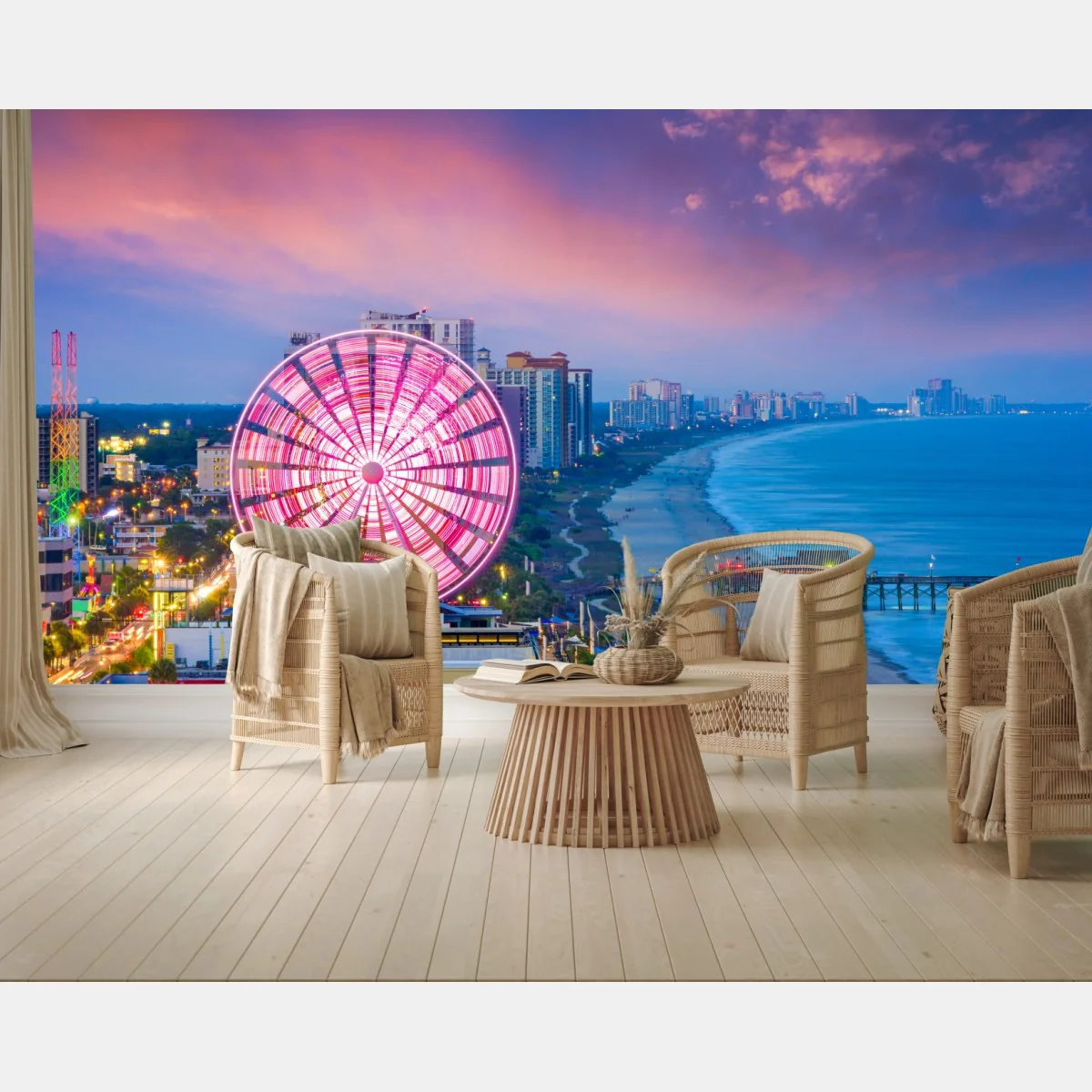 Fototapeta Myrtle Beach zachód słońca z diabelskim młynem – Wallissimo® Fototapeta Myrtle Beach zachód słońca z diabelskim młynem – Wallissimo®