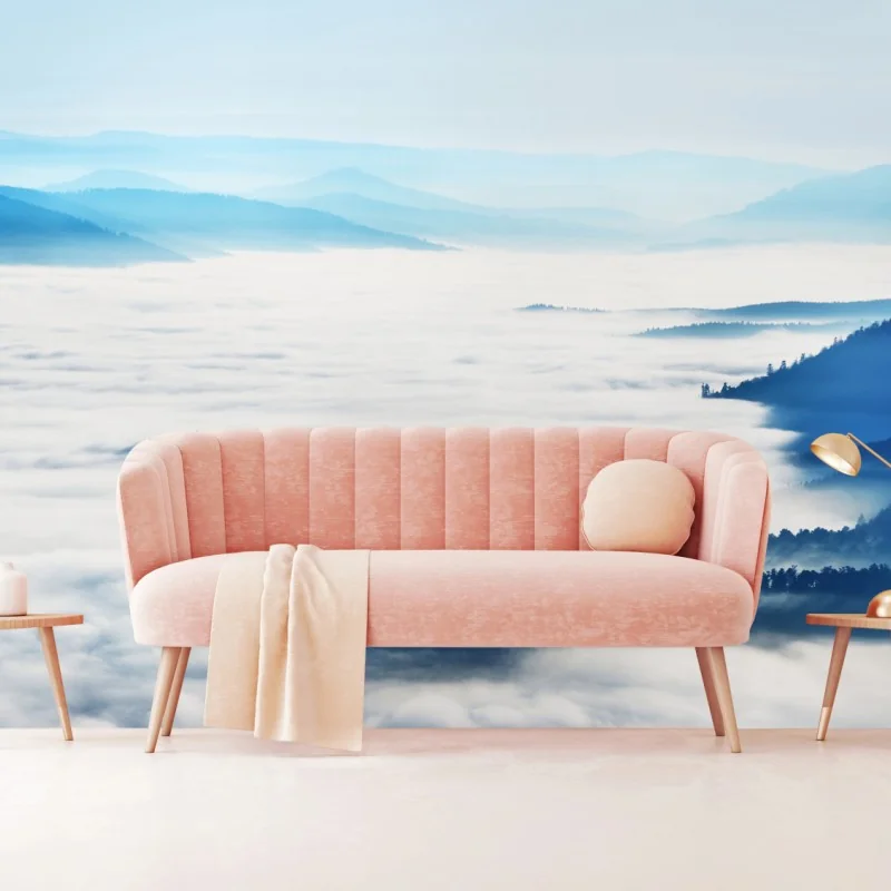 Fototapeta mglista panorama górska nad doliną – Wallissimo® Fototapeta mglista panorama górska nad doliną – Wallissimo®