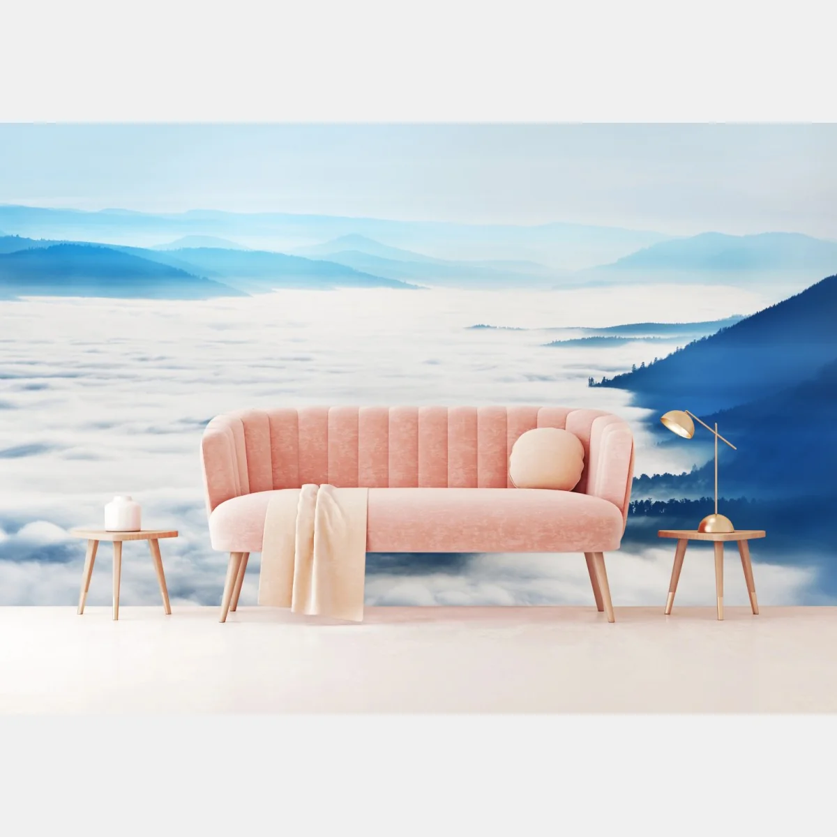 Fototapeta mglista panorama górska nad doliną – Wallissimo® Fototapeta mglista panorama górska nad doliną – Wallissimo®