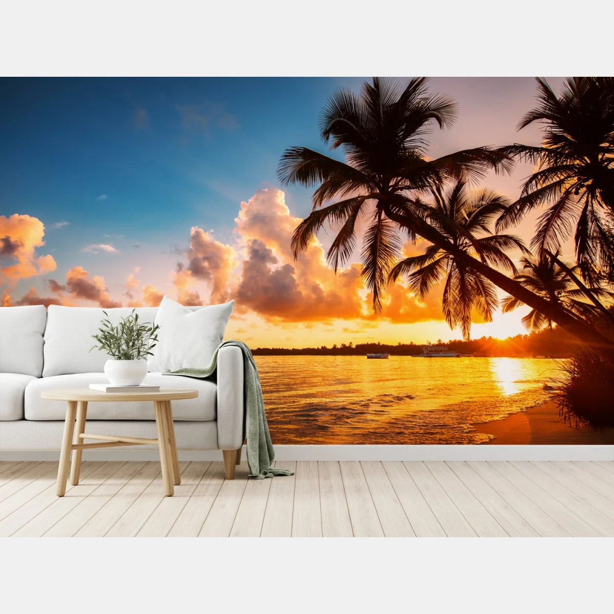 Fototapeta tropikalny zachód słońca z sylwetkami palm, Dominikana – Wallissimo® Fototapeta tropikalny zachód słońca z sylwetkami palm, Dominikana – Wallissimo®