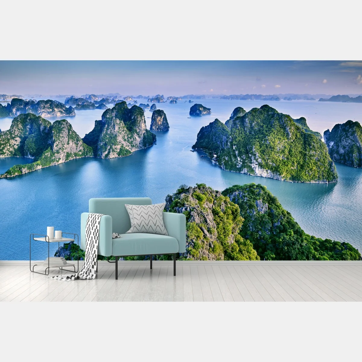 Fototapeta zatoka Ha Long panorama wapiennych wysp – Wallissimo® Fototapeta zatoka Ha Long panorama wapiennych wysp – Wallissimo®