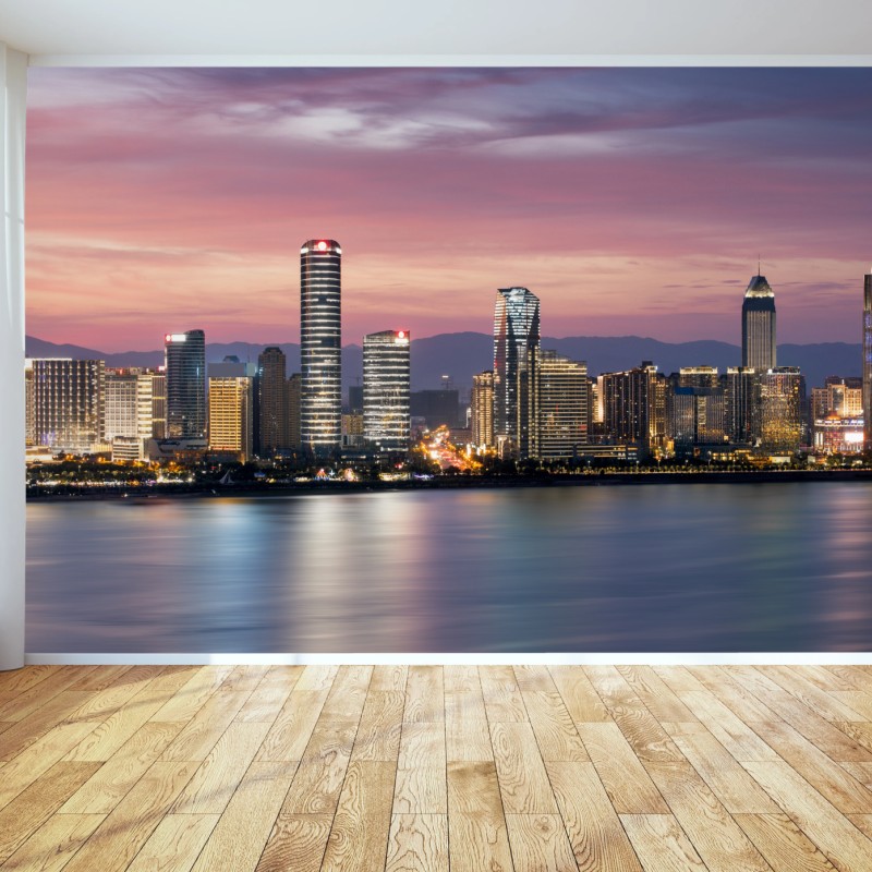 Fototapeta spokojna panorama miasta o zmierzchu – Wallissimo® Fototapeta spokojna panorama miasta o zmierzchu – Wallissimo®