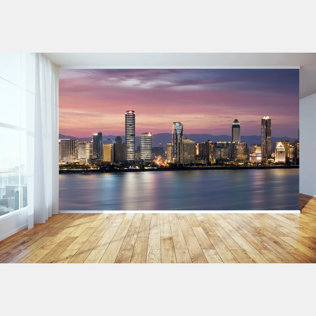 Fototapeta spokojna panorama miasta o zmierzchu – Wallissimo® Fototapeta spokojna panorama miasta o zmierzchu – Wallissimo®