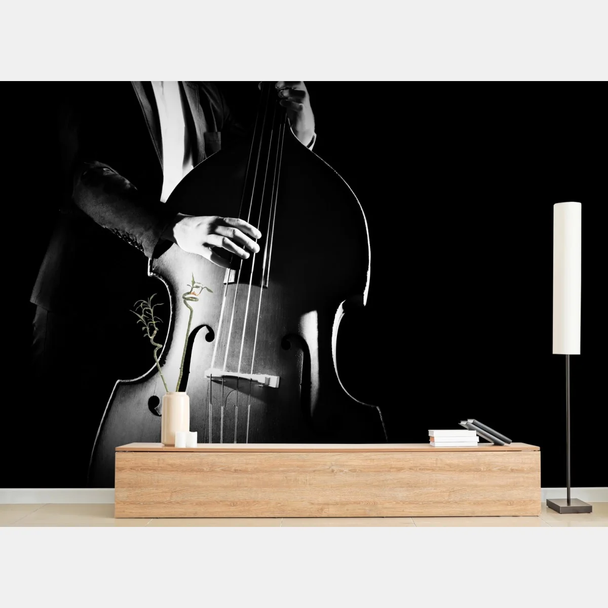 Fototapeta kontrabasista w dramatycznym świetle – Wallissimo® Fototapeta kontrabasista w dramatycznym świetle – Wallissimo®