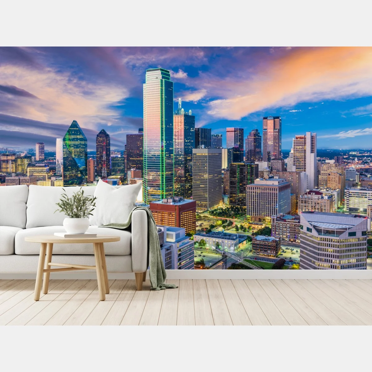 Fototapeta Dallas panorama miasta o zachodzie słońca – Wallissimo® Fototapeta Dallas panorama miasta o zachodzie słońca – Wallissimo®