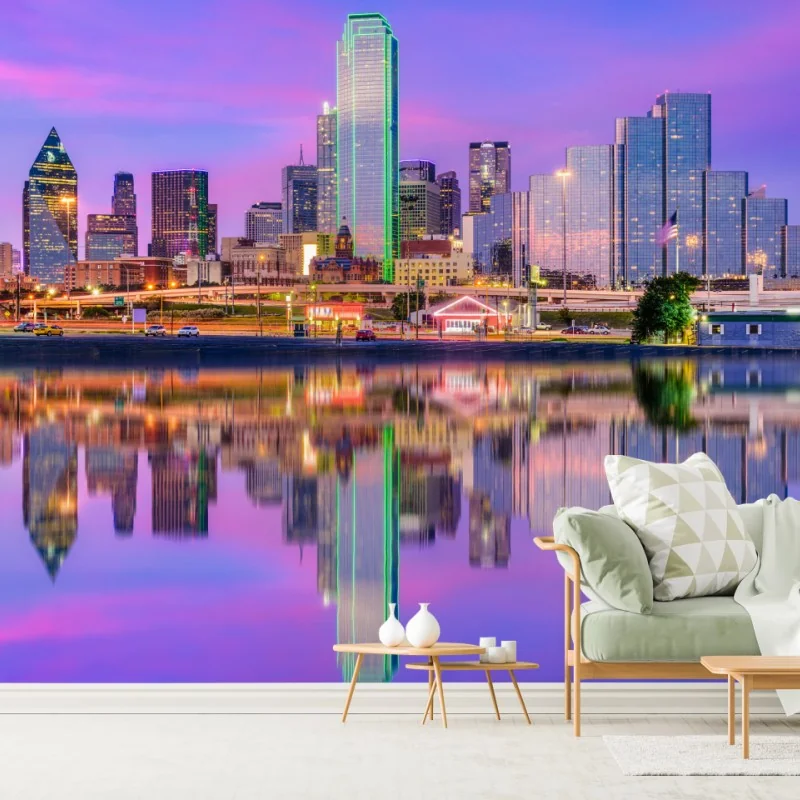 Fototapeta Dallas panorama miasta o fioletowym zmierzchu – Wallissimo® Fototapeta Dallas panorama miasta o fioletowym zmierzchu – Wallissimo®
