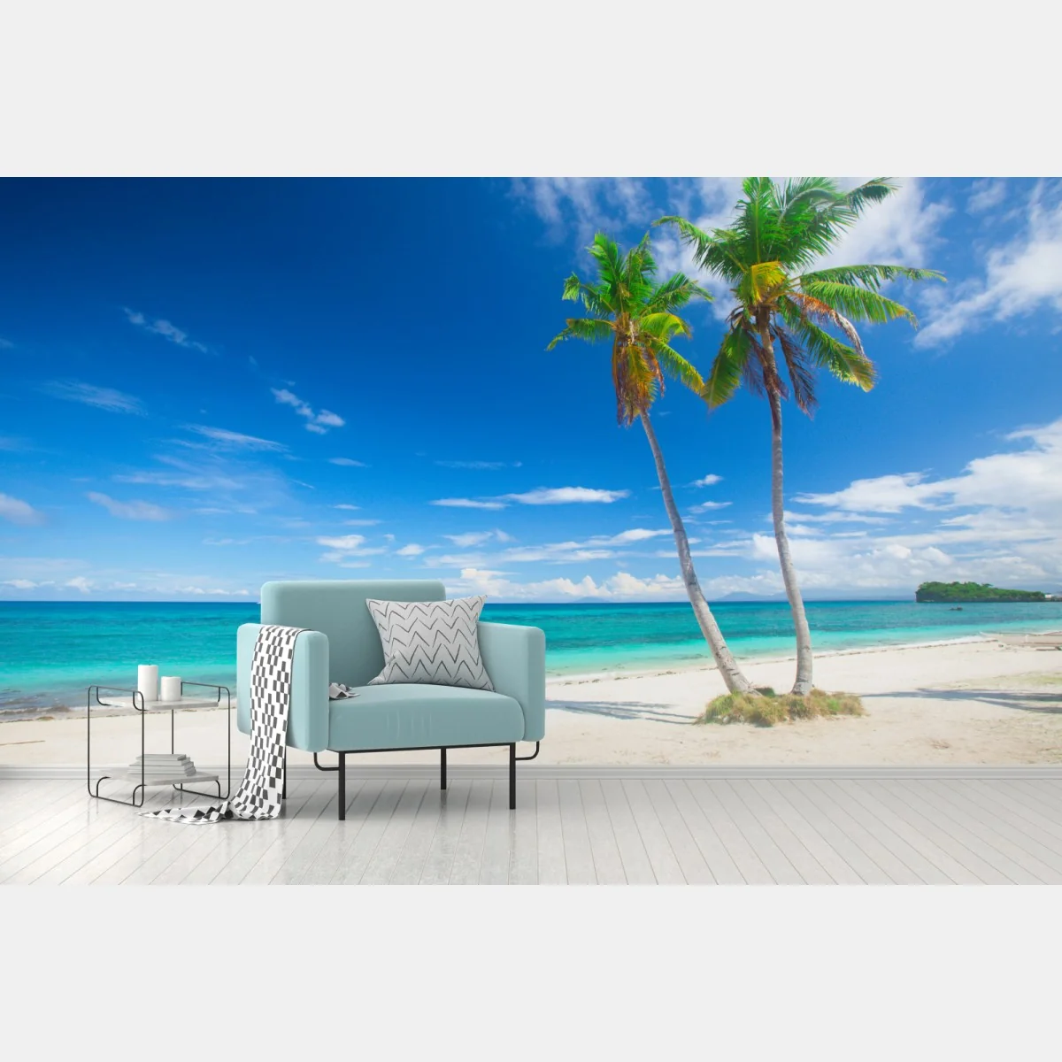 Fototapeta tropikalne palmy na turkusowej plaży – Wallissimo® Fototapeta tropikalne palmy na turkusowej plaży – Wallissimo®