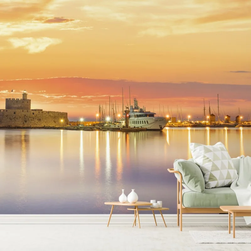 Fototapeta twierdza Agios Nikolaos w porcie Mandraki, Rodos – Wallissimo® Fototapeta twierdza Agios Nikolaos w porcie Mandraki, Rodos – Wallissimo®