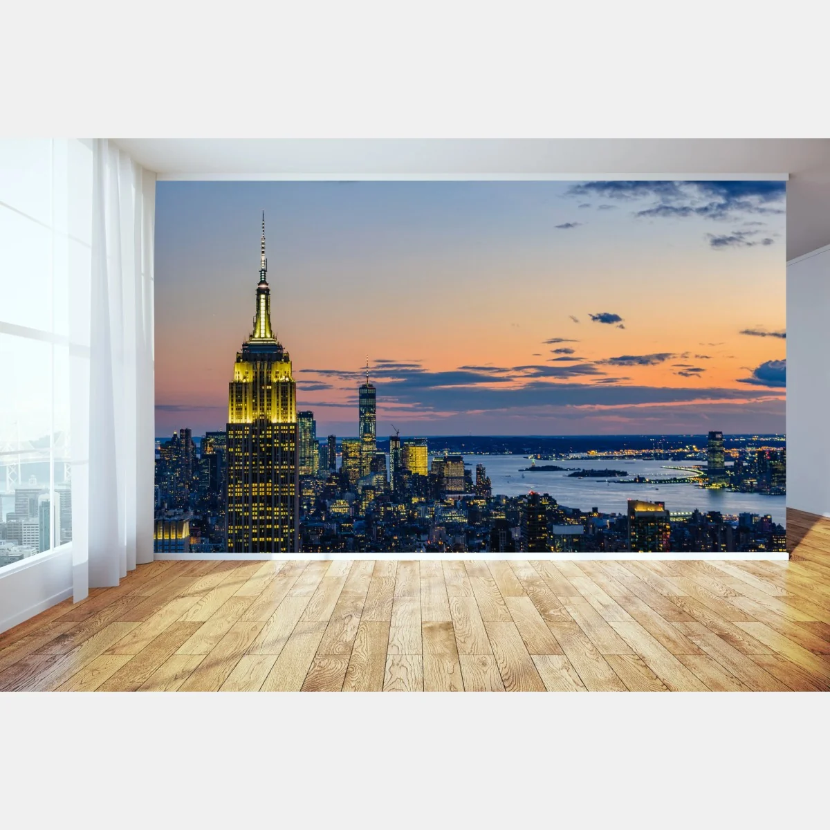 Fototapeta panorama Nowego Jorku o zmierzchu – Wallissimo® Fototapeta panorama Nowego Jorku o zmierzchu – Wallissimo®