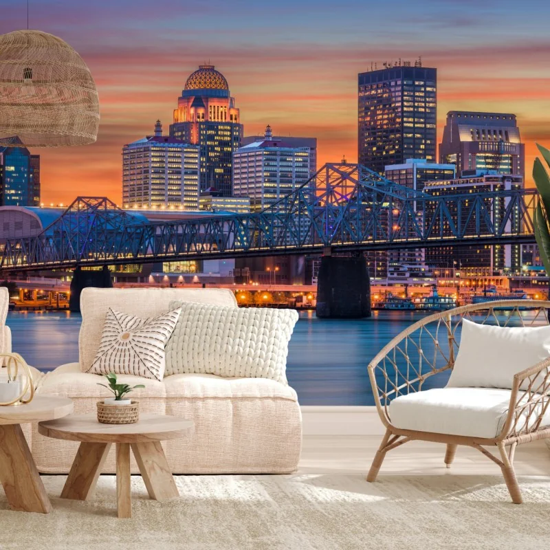 Fototapeta Louisville panorama o zachodzie słońca – Wallissimo® Fototapeta Louisville panorama o zachodzie słońca – Wallissimo®