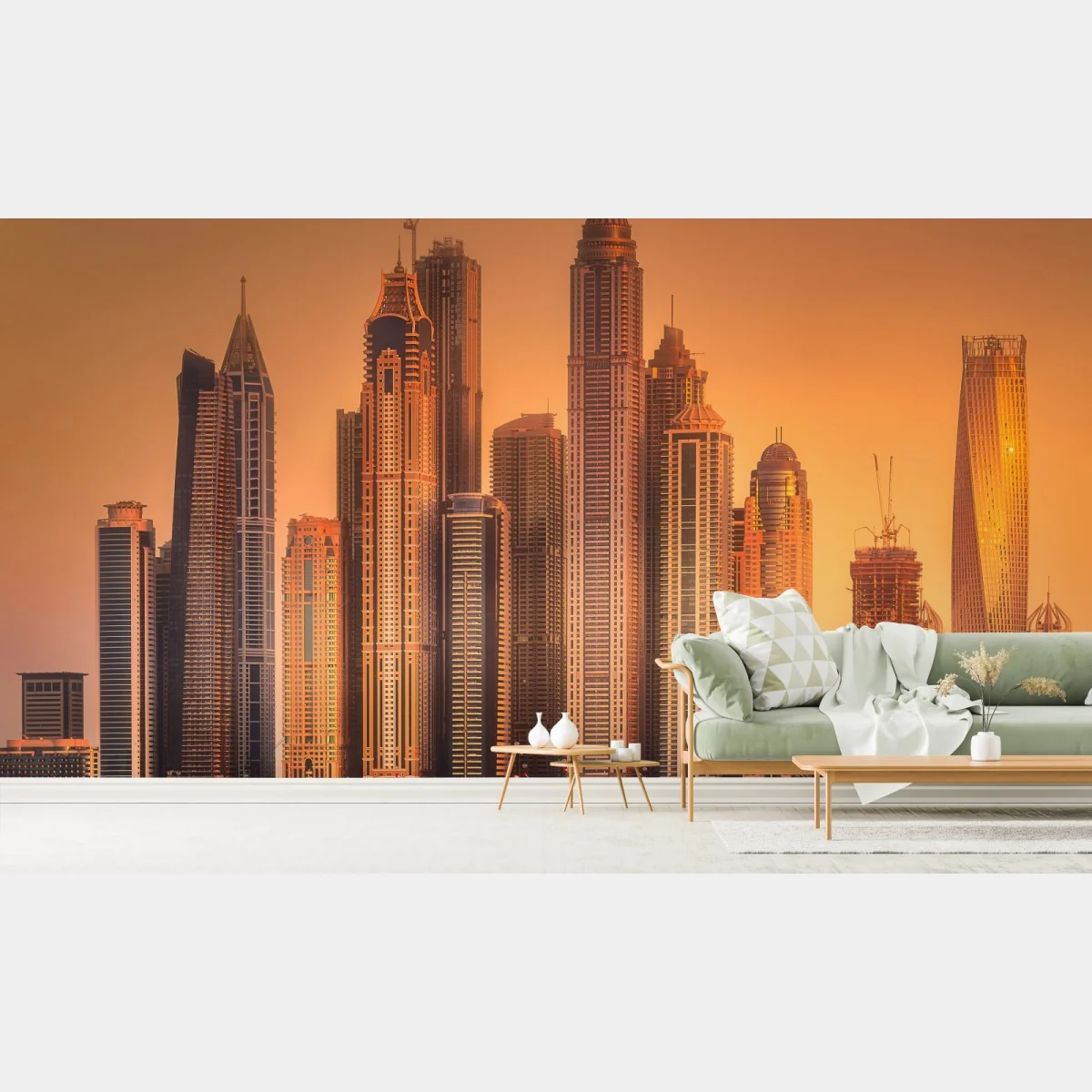 Fototapeta panorama Dubaju w złotym świetle – Wallissimo® Fototapeta panorama Dubaju w złotym świetle – Wallissimo®