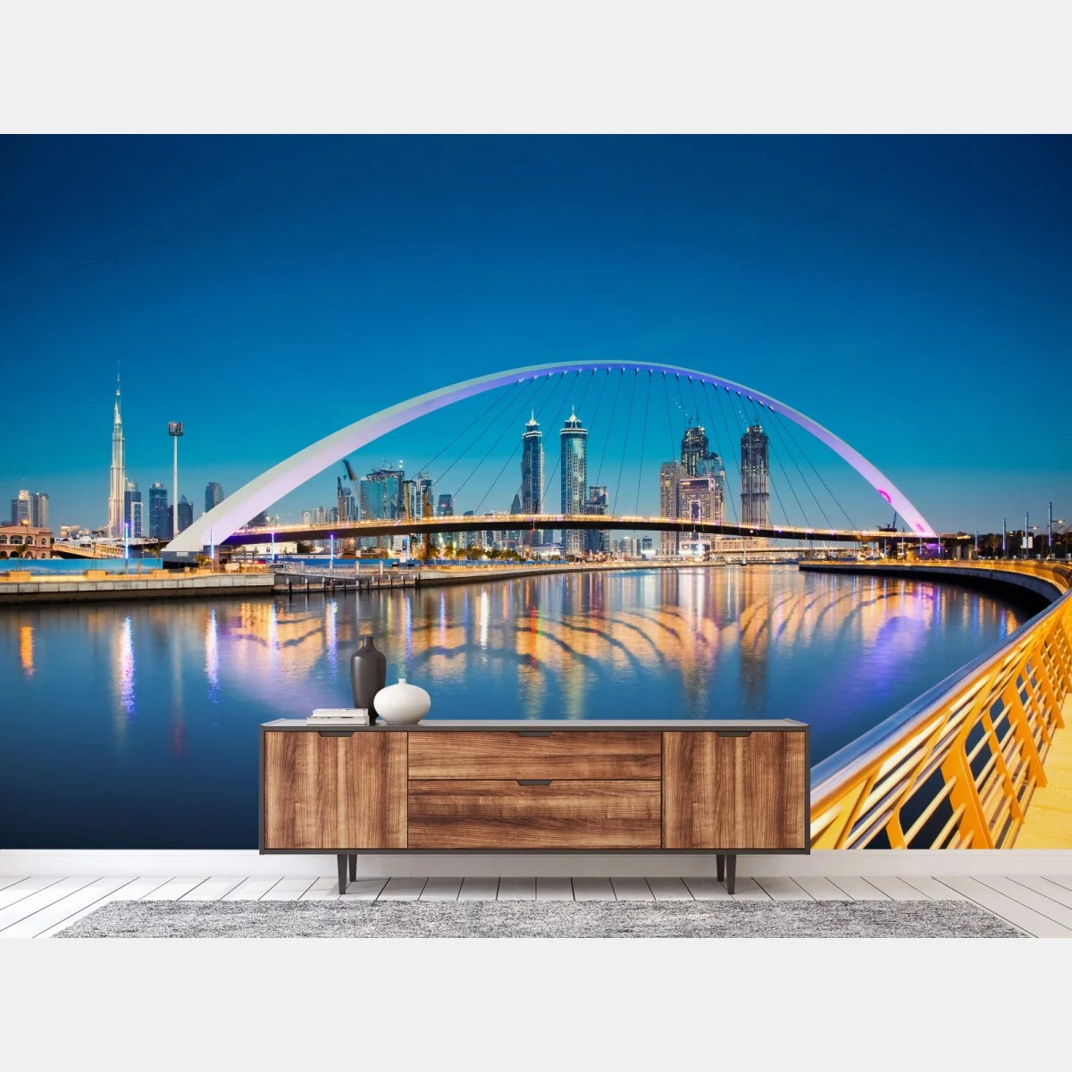 Fototapeta Dubaj panorama miasta z oświetlonym mostem – Wallissimo®