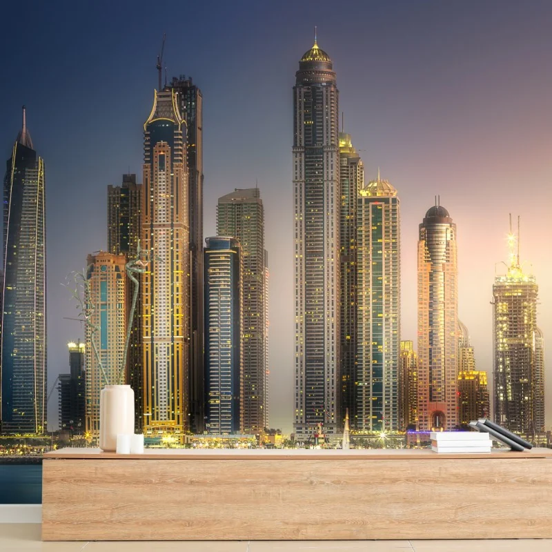 Fototapeta złota panorama miasta o zmierzchu – Wallissimo® Fototapeta złota panorama miasta o zmierzchu – Wallissimo®