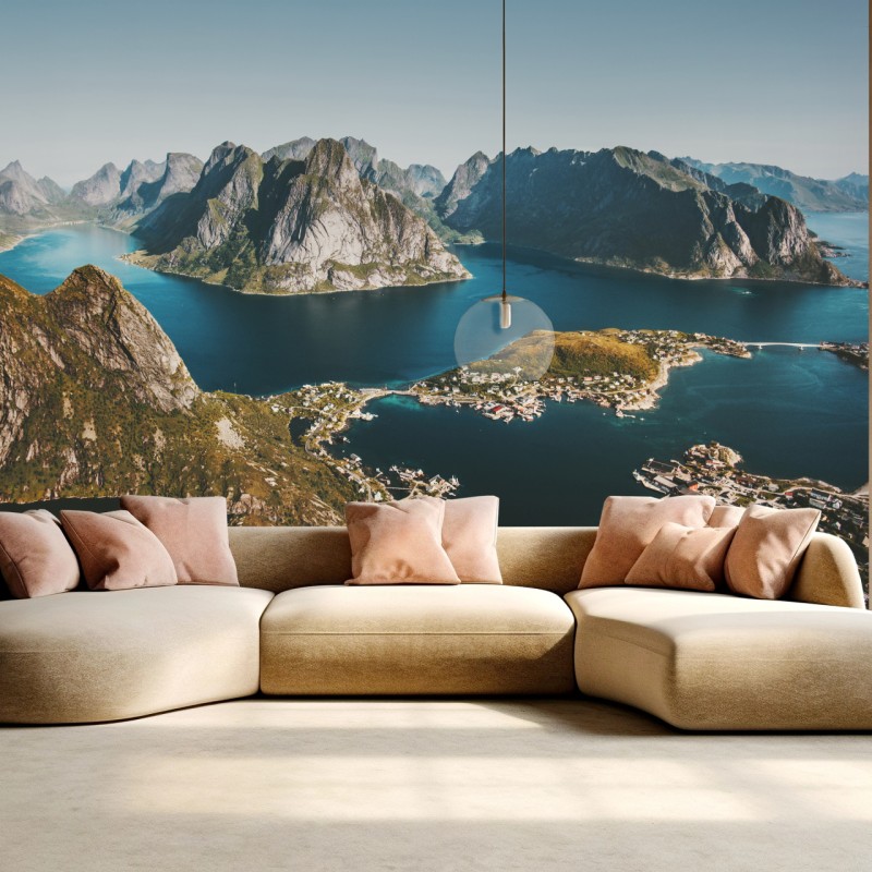 Fototapeta majestatyczna panorama górskiego fiordu – Wallissimo® Fototapeta majestatyczna panorama górskiego fiordu – Wallissimo®