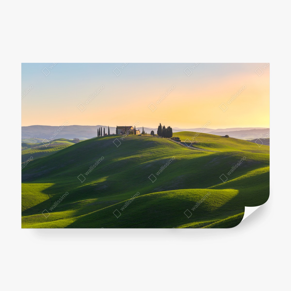 Fototapeta gospodarstwo na zielonych wzgórzach, Crete Senesi – Wallissimo® Fototapeta gospodarstwo na zielonych wzgórzach, Crete Senesi – Wallissimo®