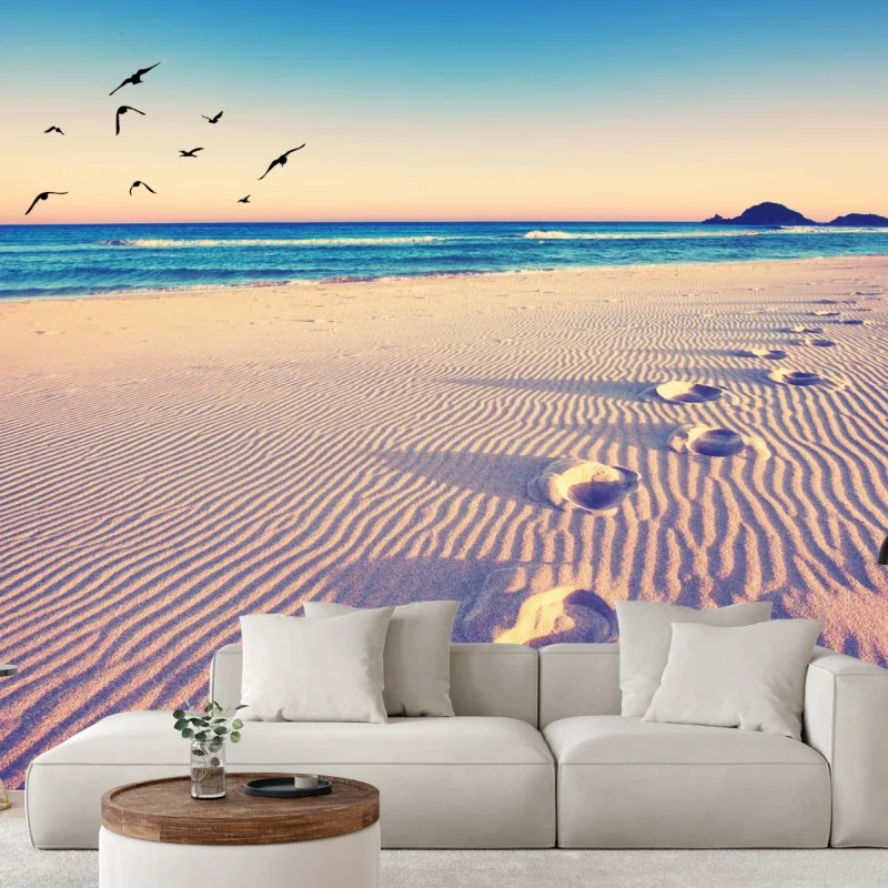 Fototapeta magiczne odciski na letniej plaży – Wallissimo® Fototapeta magiczne odciski na letniej plaży – Wallissimo®