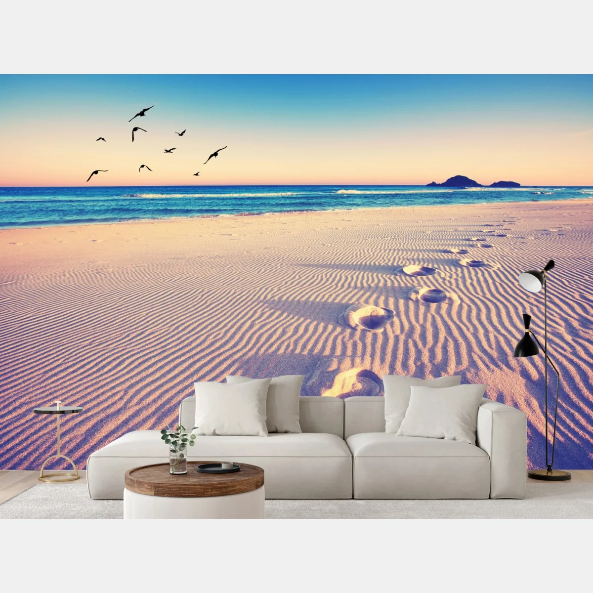 Fototapeta magiczne odciski na letniej plaży – Wallissimo® Fototapeta magiczne odciski na letniej plaży – Wallissimo®
