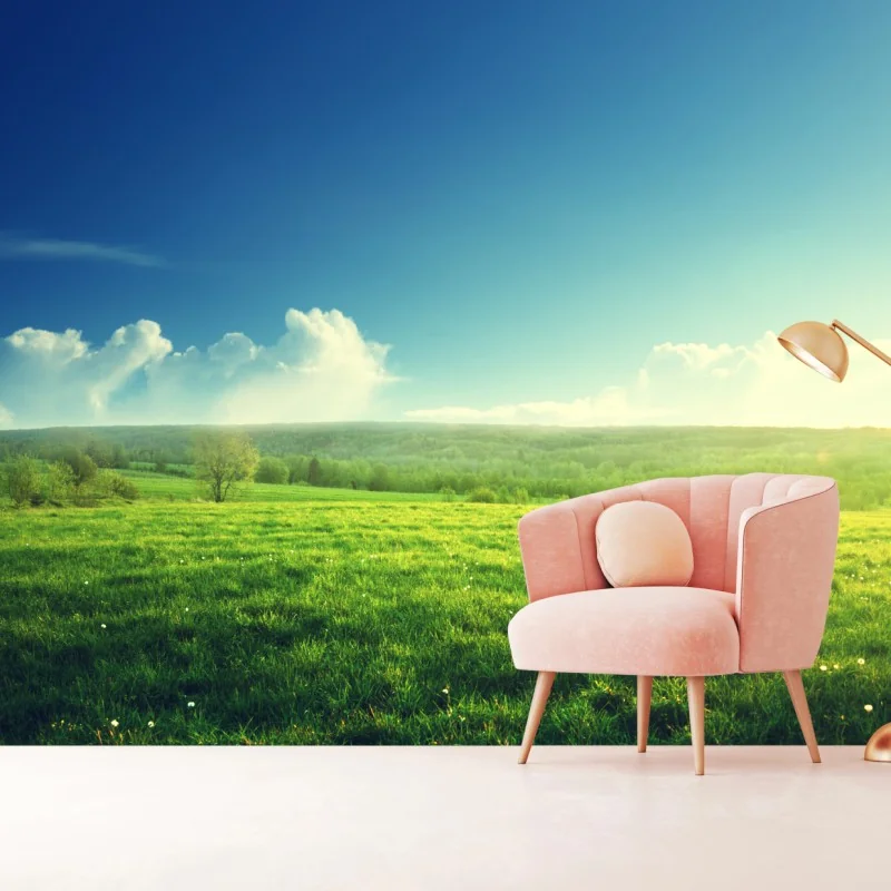 Fototapeta słoneczna wiosenna łąka o zachodzie słońca – Wallissimo® Fototapeta słoneczna wiosenna łąka o zachodzie słońca – Wallissimo®